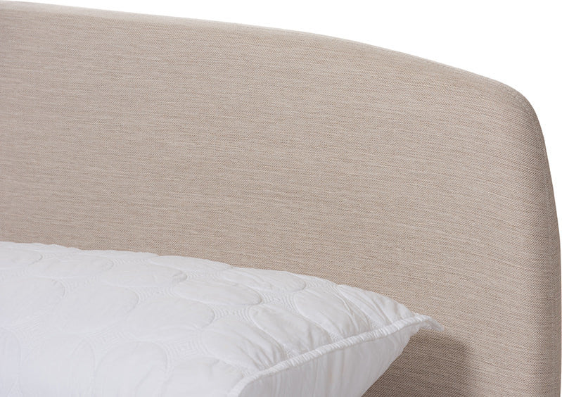 Mia Mid-Century Light Beige Fabric Upholstered King Size Platform Bed