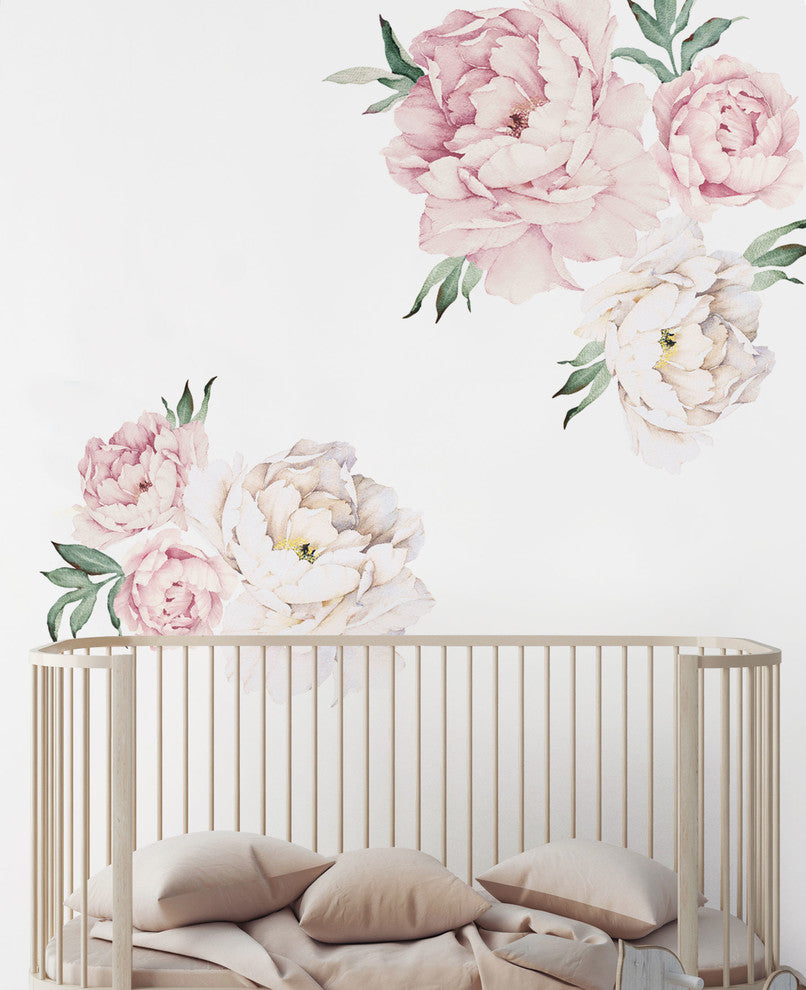 Peony Flowers Vinyl Wall Sticker, Vintage Pink