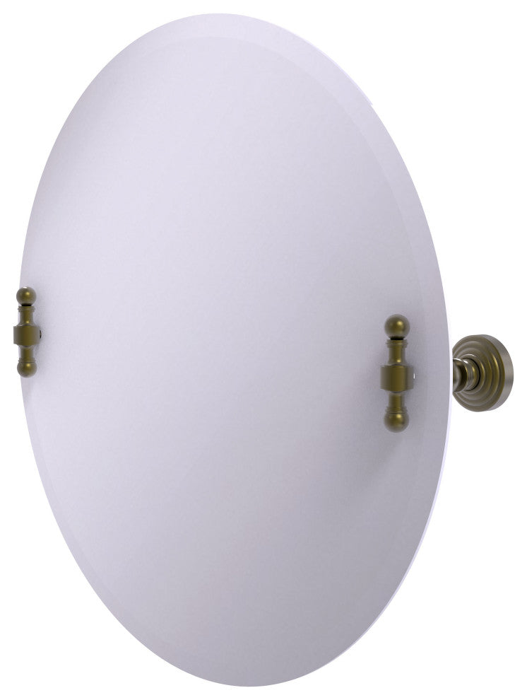 Frameless Round Beveled Edge Tilt Mirror, Antique Brass