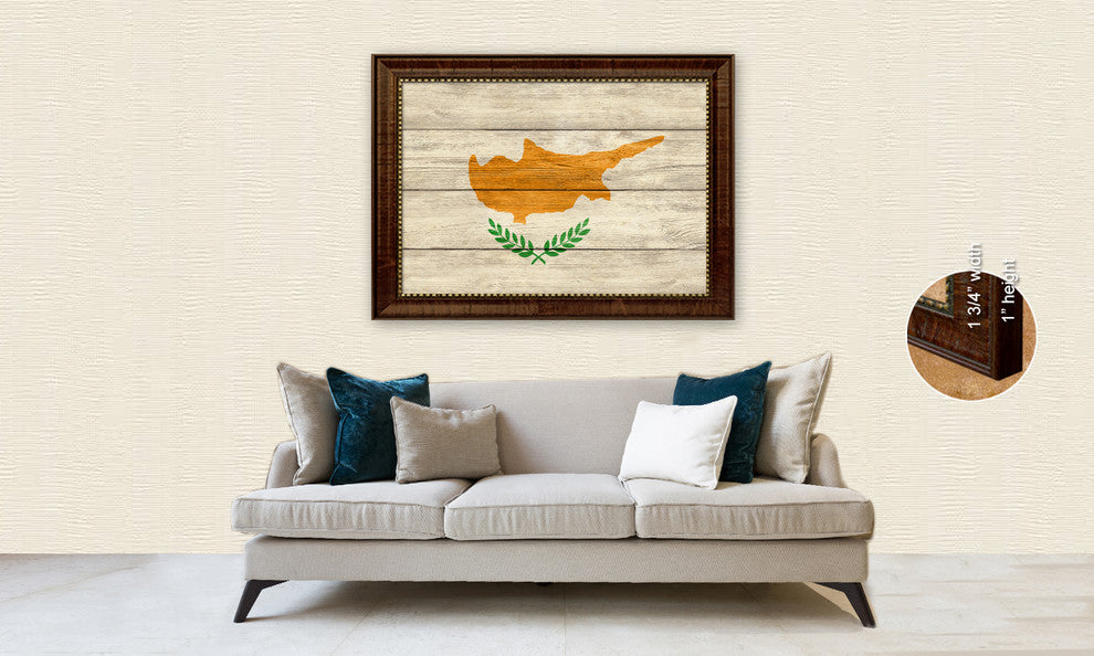 Cyprus Country Textured Flag Print With Brown Gold Frame, 15"X21"