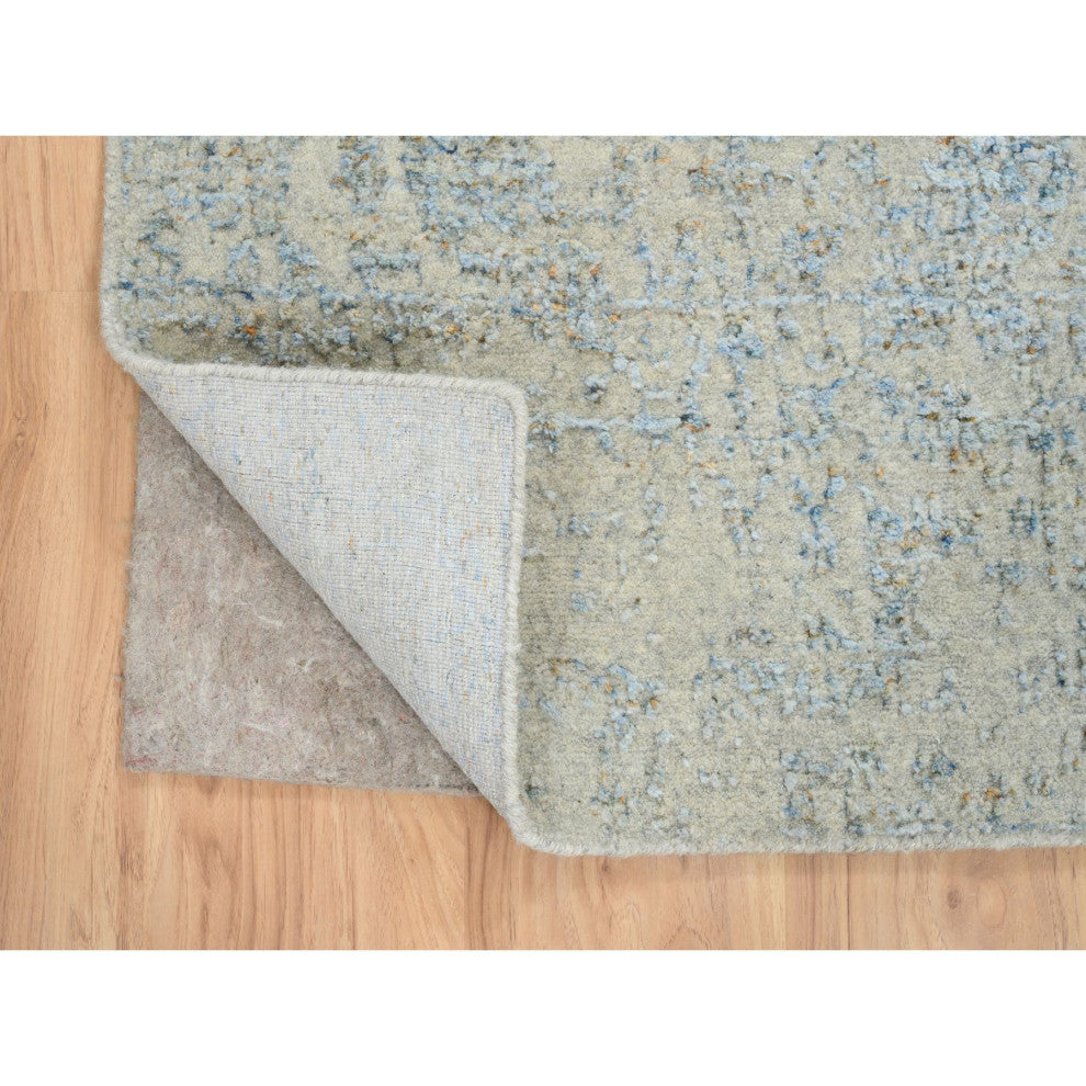 Gray, Tabriz Design, Wool and Silk Jacquard Hand Loomed Runner Rug, 2'8"x10'0"
