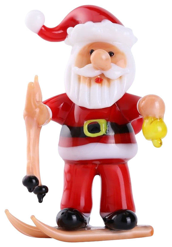 Murano Christmas Winter Decorative Glass Santa with Skis Figurine