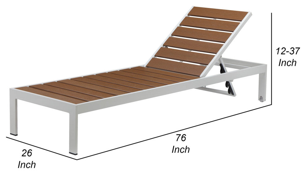 Benzara BM287736 Josh 76" Outdoor Chaise Lounger, White Aluminum Frame