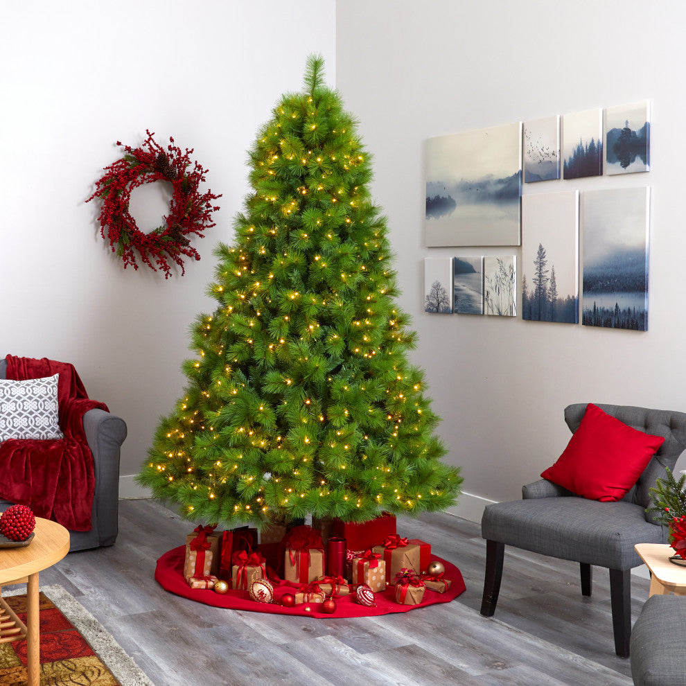 8ï¿½ Green Scotch Pine Artificial Christmas Tree with 600 Clear LED Lights