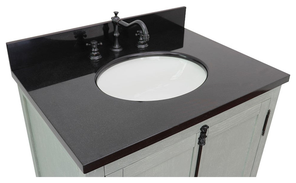 30" Single Vanity, Gray Ash, Black Galaxy Top, Oval Sink