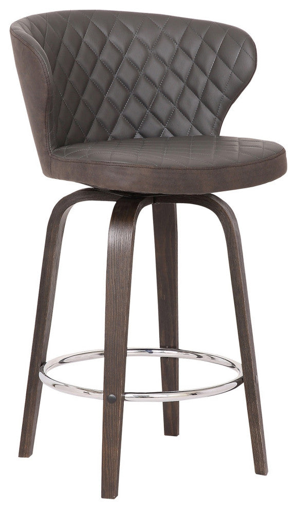 Benzara BM236834 Curved Back Leatherette Barstool With Swivel Mechanism, Brown