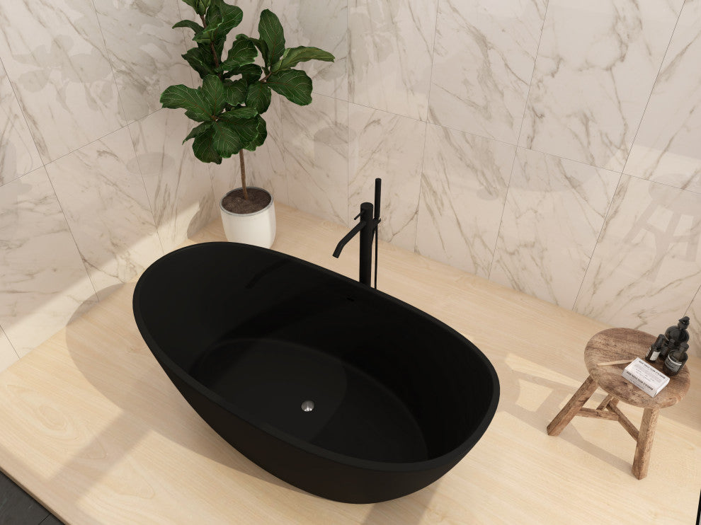 CastelloUSA Manhattan Solid Surface Stone Resin Freestanding Tub, Black, 59"