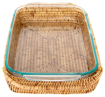 Artifacts Rattan™ Rectangular Baker Basket with Pyrex, Honey Brown, 13"x9"
