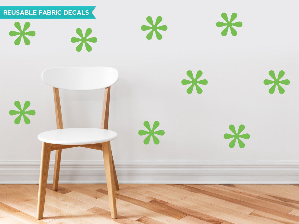 Flower Fabric Wall Decals, Set of 9 Flowers, Green
