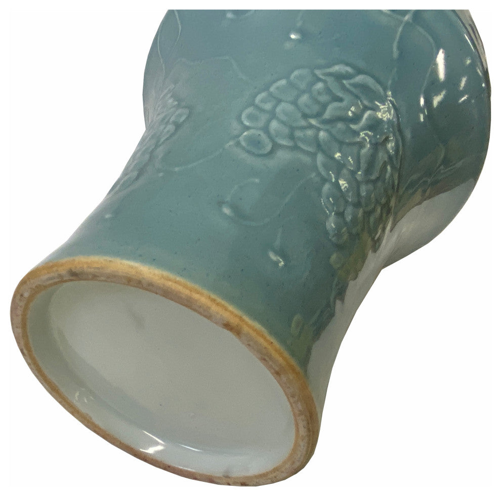 Handmade Oriental Pastel Blue Porcelain Vase with Grapes Motif Hws1831