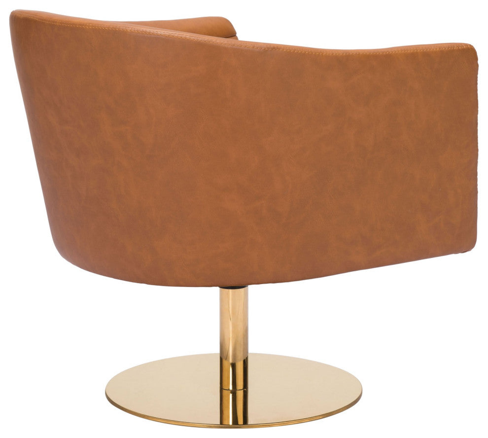 Accent Chair, Faux Vinyl Leather, Steel, Brown, Gold, Lounge Lobby Hospitality