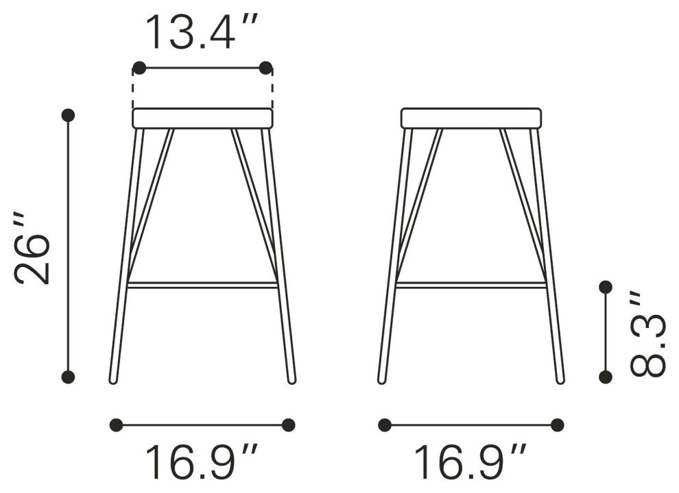 Bar Stool Chair Barstool, Set of 2, Faux Vinyl Leather, Steel, Vintage Black