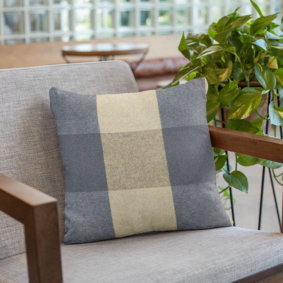 Plutus Blue Squares Plaid Luxury Throw Pillow, 22"x22"