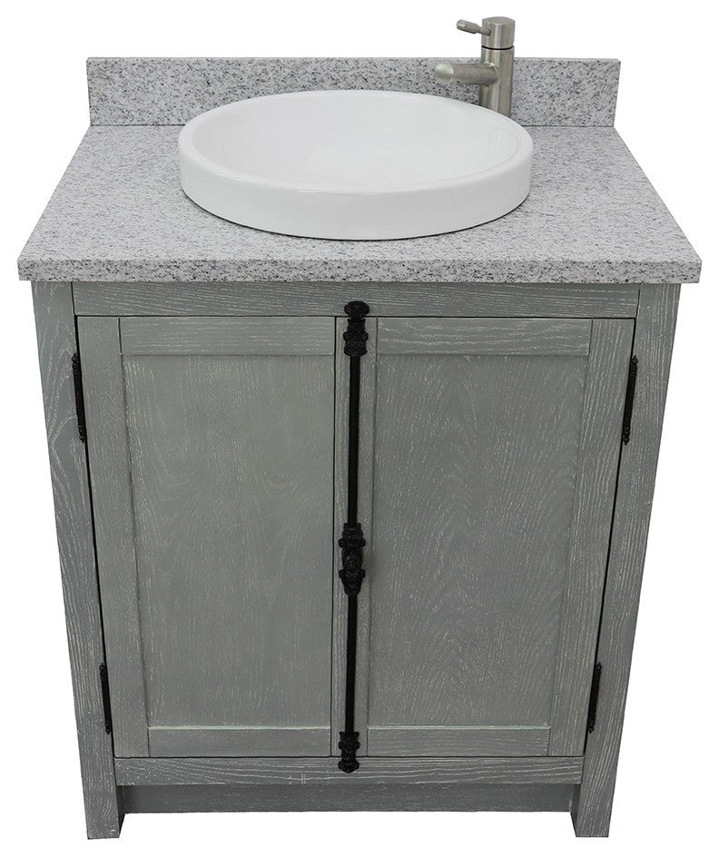 30" Single Vanity, Gray Ash, Gray Granite Top, Round Sink