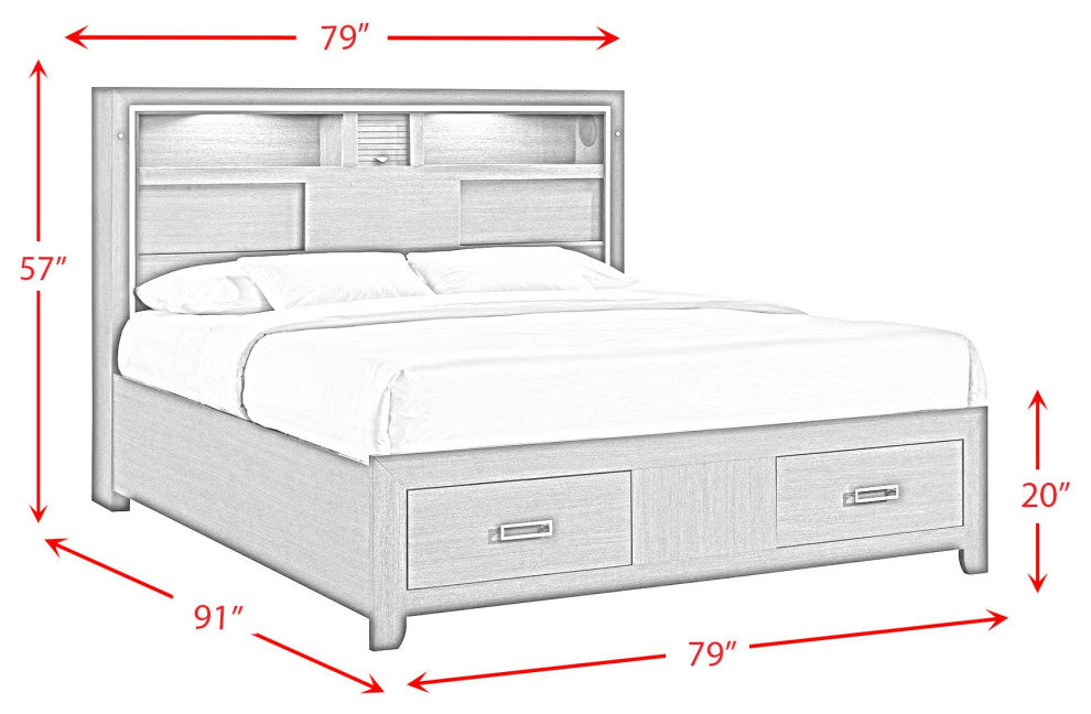 Pikcet House Furnishings Roma Storage Bed With Music and LED Lights, Grey, King
