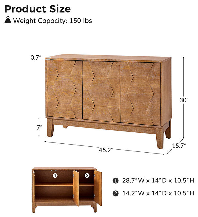 45" 3 Doors Storage, Wide Sideboard Cabinet, Seadrift