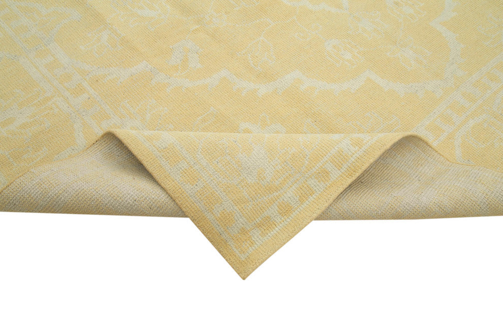 Rug N Carpet - Handwoven Oriental 8' 11" x 11' 11" Wool Yellow Oushak Rug