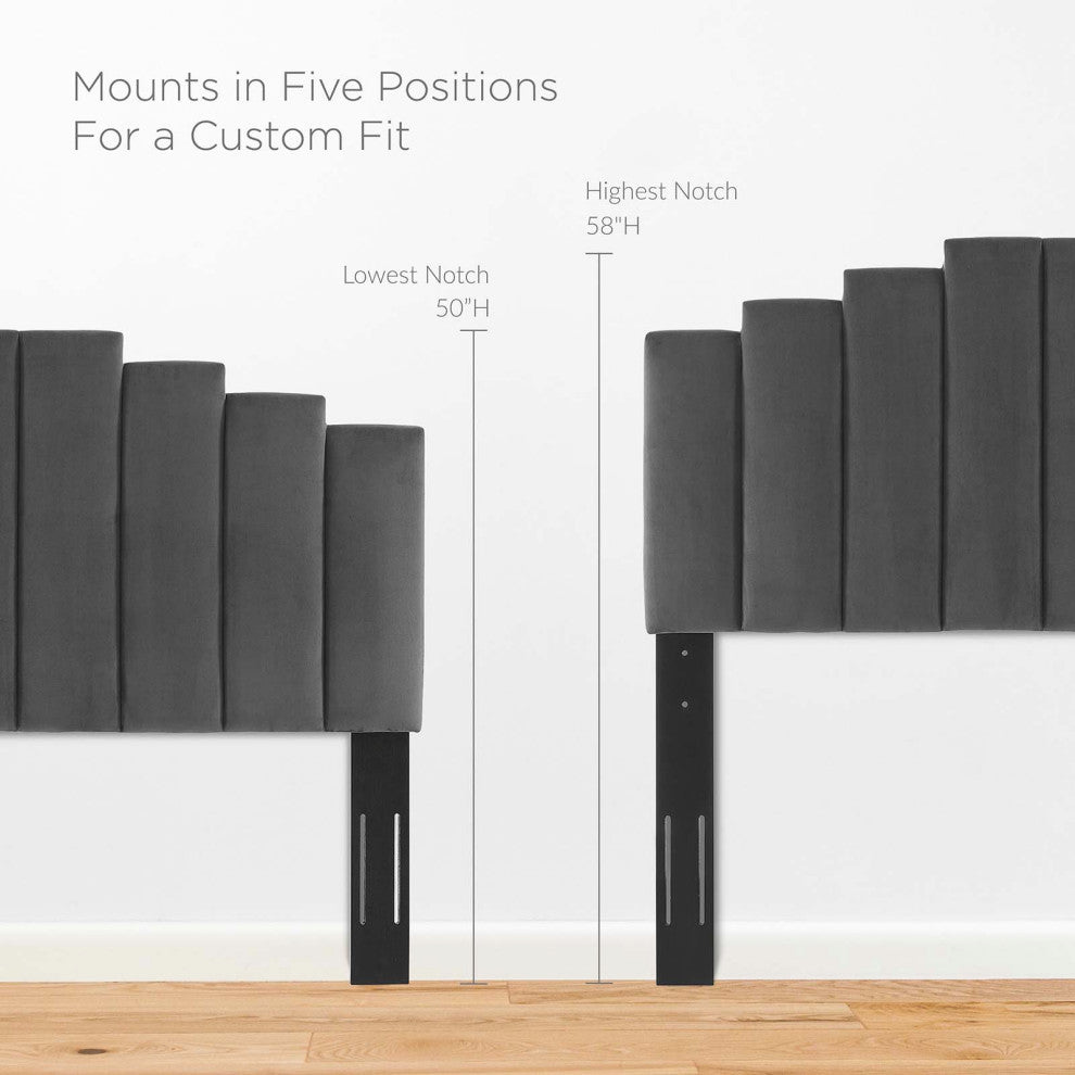 Headboard, King Size, Velvet, Dark Gray, Modern Contemporary, Bedroom