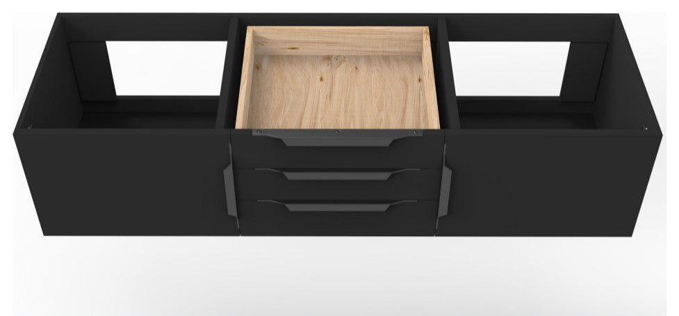 CastelloUSA Alpine 60" Wall Mounted Vanity, Base Only, Black, Black Handles