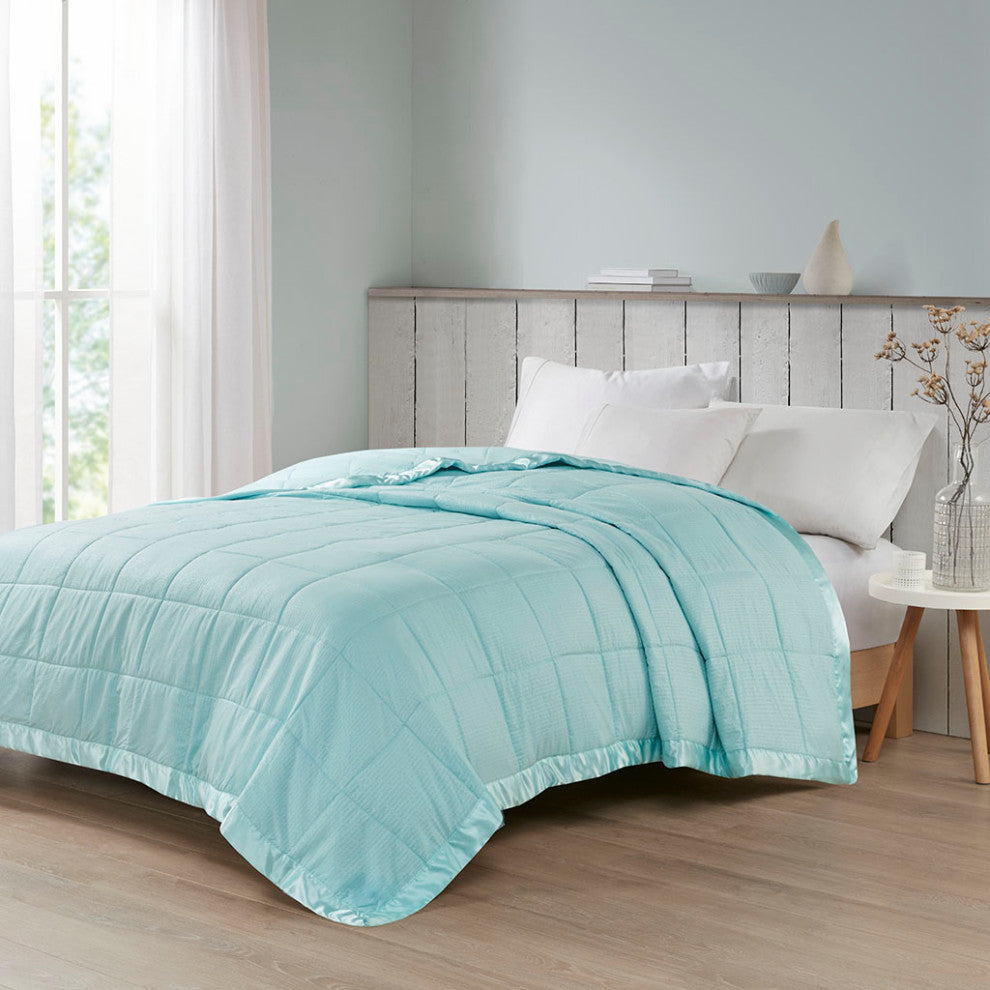 Madison Park Cambria Oversized Down Alternative Blanket With Satin Trim, Aqua