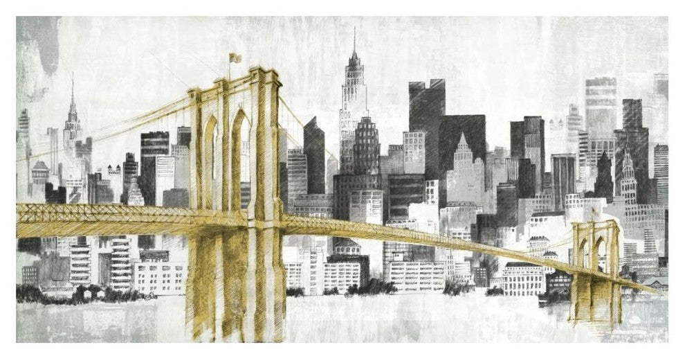 "New York Skyline I Yellow Bridge no Words" Print by Avery Tillmon, 26"x14"