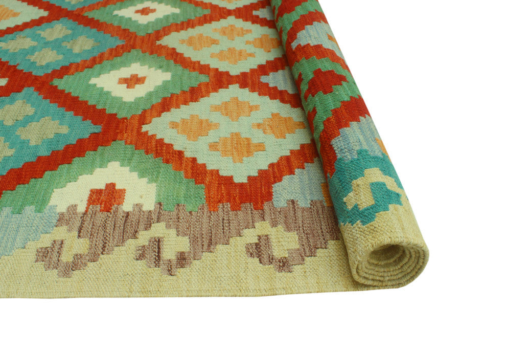 Sangat Flatweave Morris Red/Beige Rug, 6'9 x 9'9