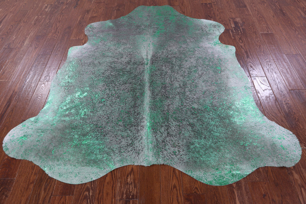 Green Metallic Cowhide Rug 6' 9" X 6' 8" C2166