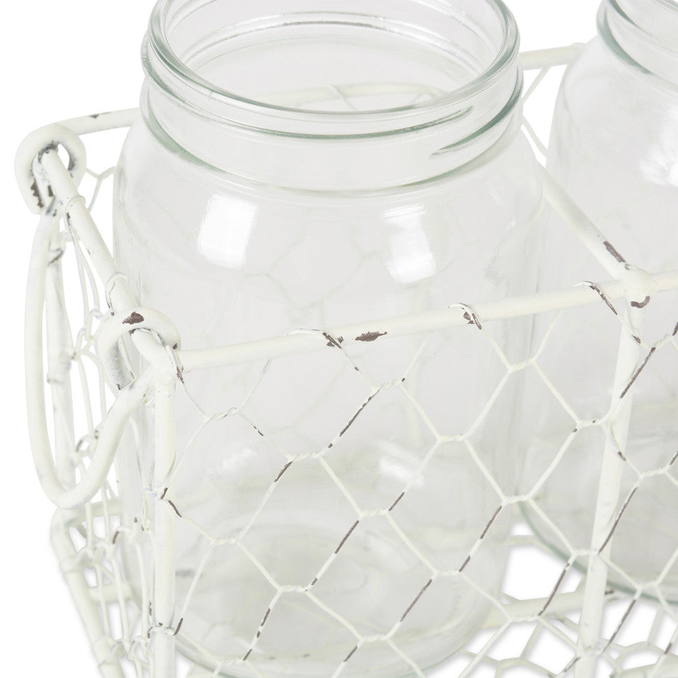 Antique White Flatware Caddy With Clear Jars