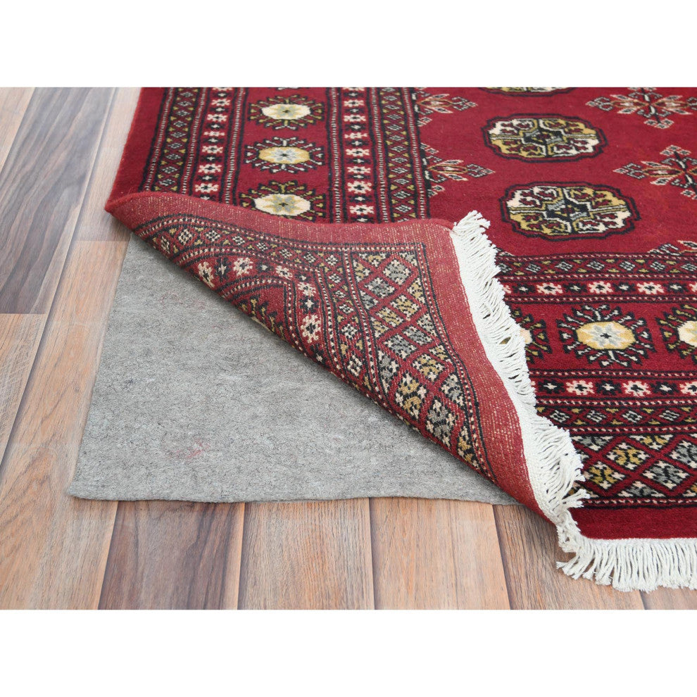 Deep and Rich Red, Natural Wool Hand Knotted, Mori Bokara Rug, 4'2"x6'6"