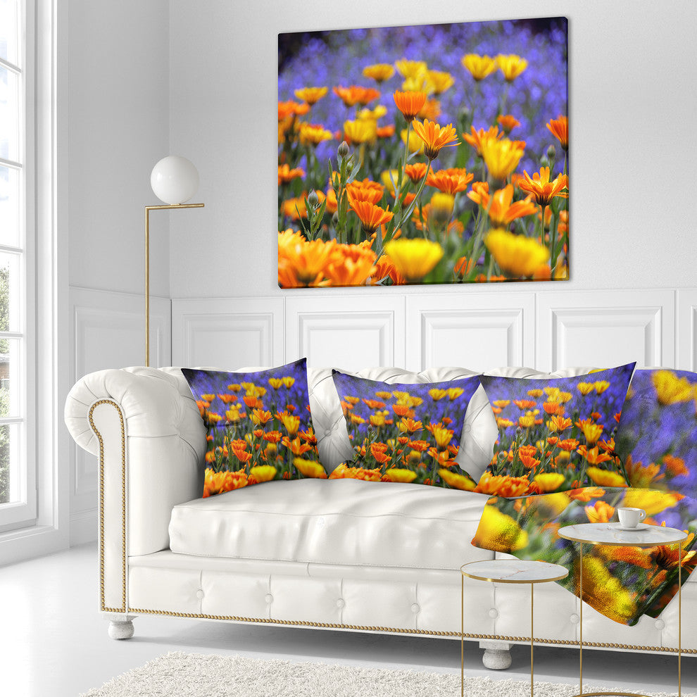 Yellow Orange Flower Garden Floral Throw Pillow, 16"x16"