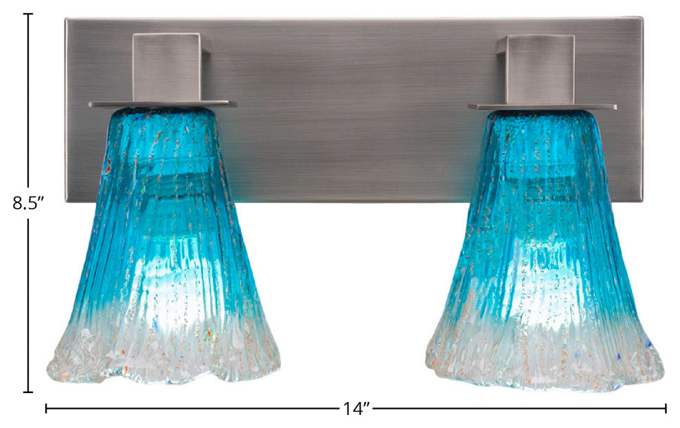 Apollo 2-Light Bath Bar, Graphite/Fluted Teal Crystal