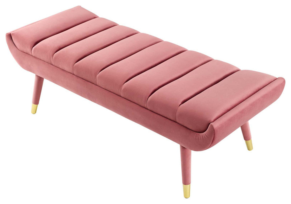 Modern Designer Lounge Club Lobby Accent Chair Bench, Velvet Fabric, Pink