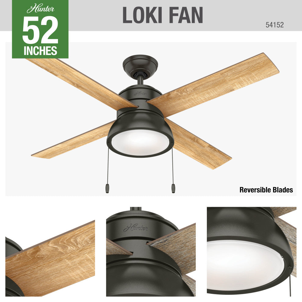 Hunter Fan Company 52" Loki Ceiling Fan With Light Kit, Noble Bronze