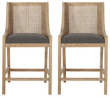 Deville Fabric Upholstered Wood and Cane 25.5 inch Counter Stools, Set of 2, Charcoal