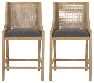 Deville Fabric Upholstered Wood and Cane 25.5 inch Counter Stools, Set of 2, Charcoal