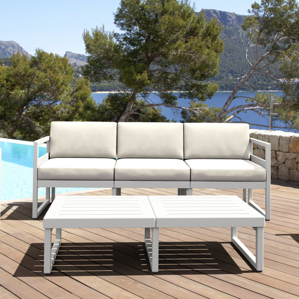 Mykonos Patio Sofa White With Acrylic Fabric Natural Cushion