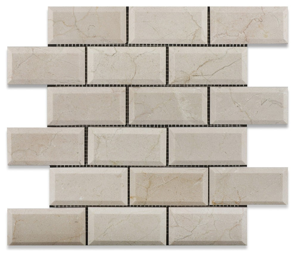 2 X 4 Crema Marfil Marble Honed & Beveled Brick Mosaic Tile