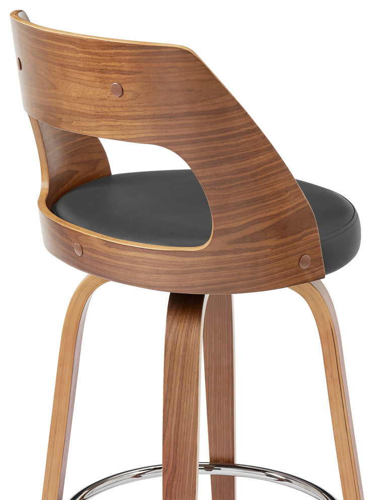 30" Retro Mod Gray Faux Leather and Walnut Swivel Counter Stool