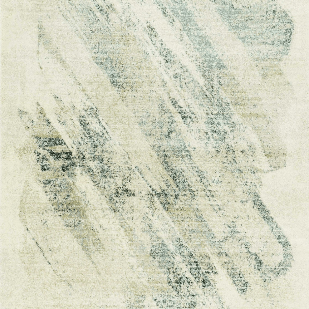 8'X10' Ivory Grey Machine Woven Abstract Brushstrokes Indoor Area Rug