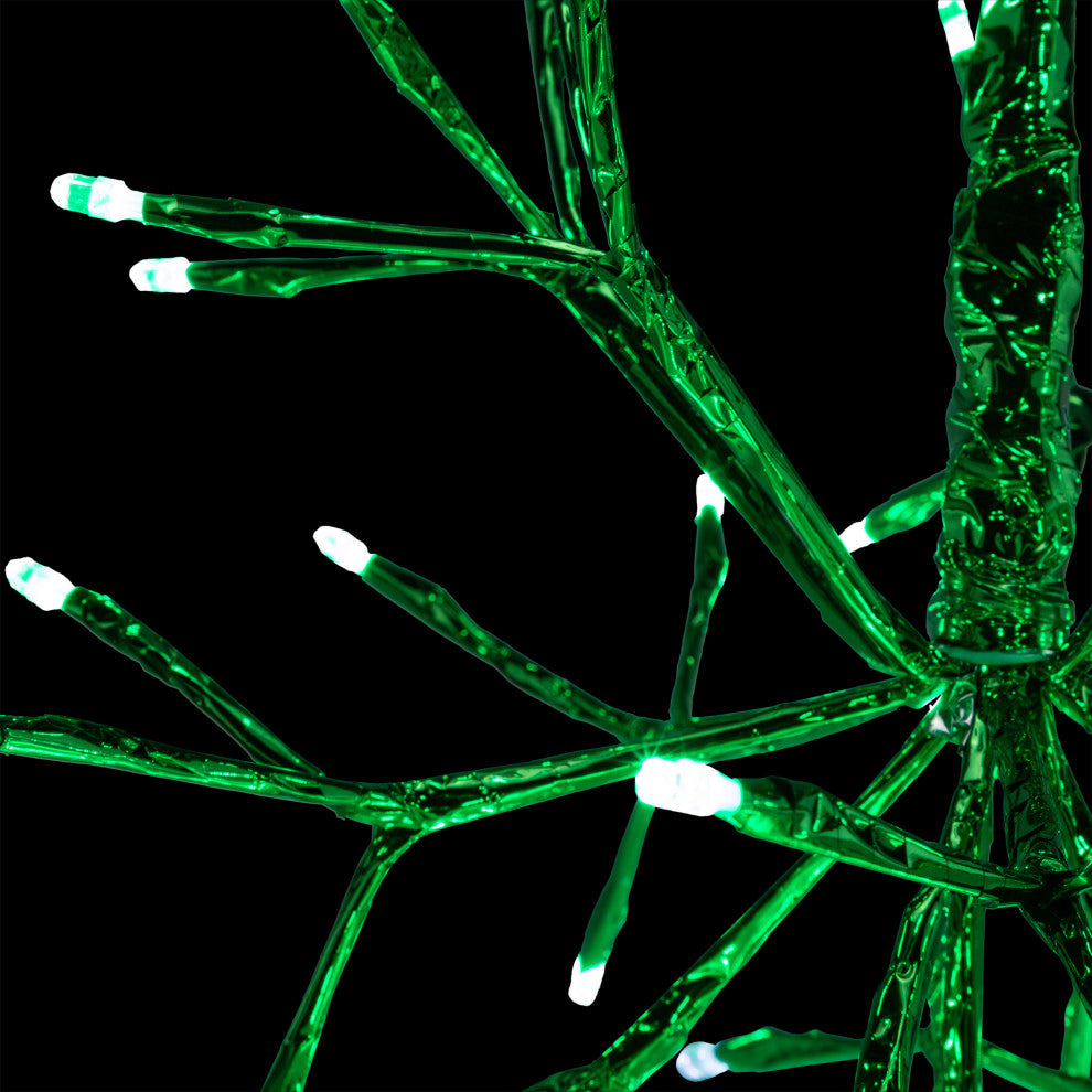 10"H Indoor Christmas Twig 3D Hanging Snowflake Ornament with LED Lights, Green