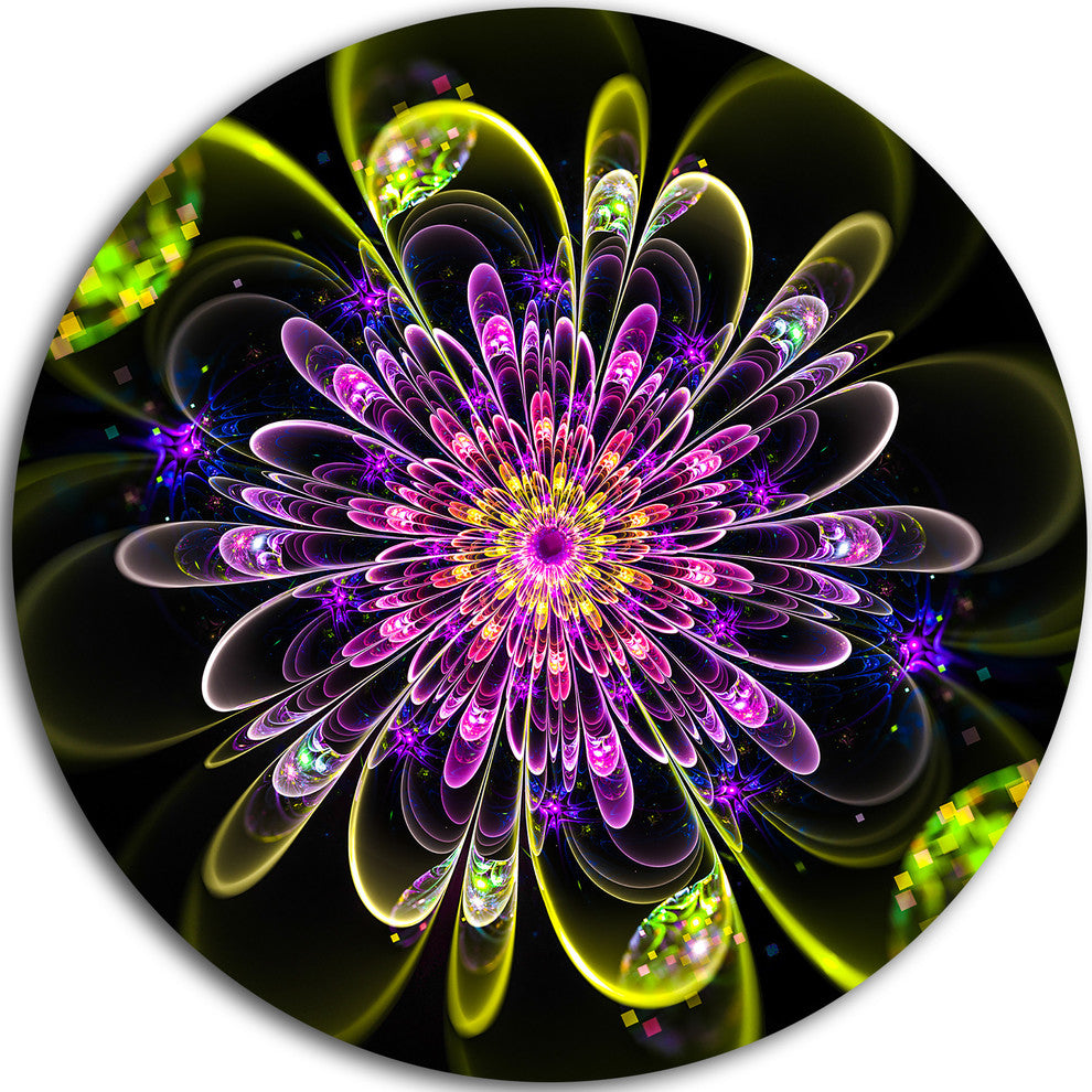 Ideal Digital Flower In Purple Yellow, Floral Disc Metal Wall Art, 11"