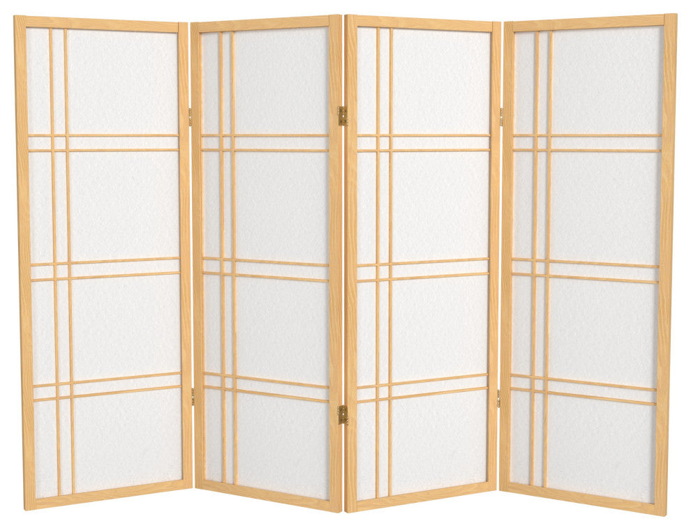4' Tall Double Cross Shoji Screen, Natural, 4 Panels