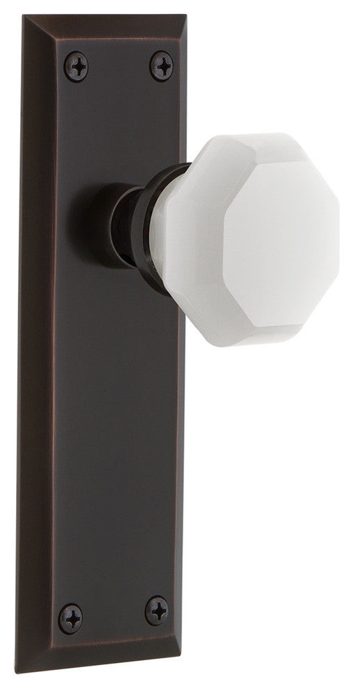 New York Plate Privacy Waldorf White Milk Glass Knob, Timeless Bronze