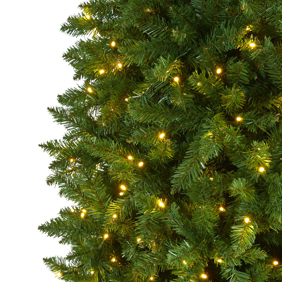 10' Slim Green Mountain Pine Artificial Christmas Tree With 800 Clear LED Lights