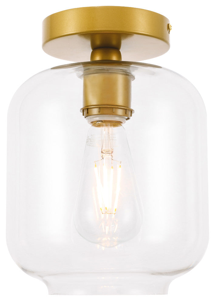 Brass Finish And Clear Glass 1-Light Flush Mount
