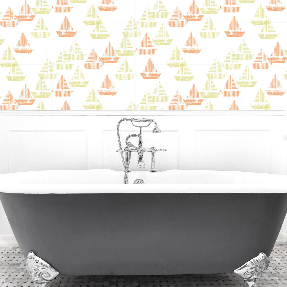 Sloop Dreams Wallcovering, Orange, Roll, Peel and Stick