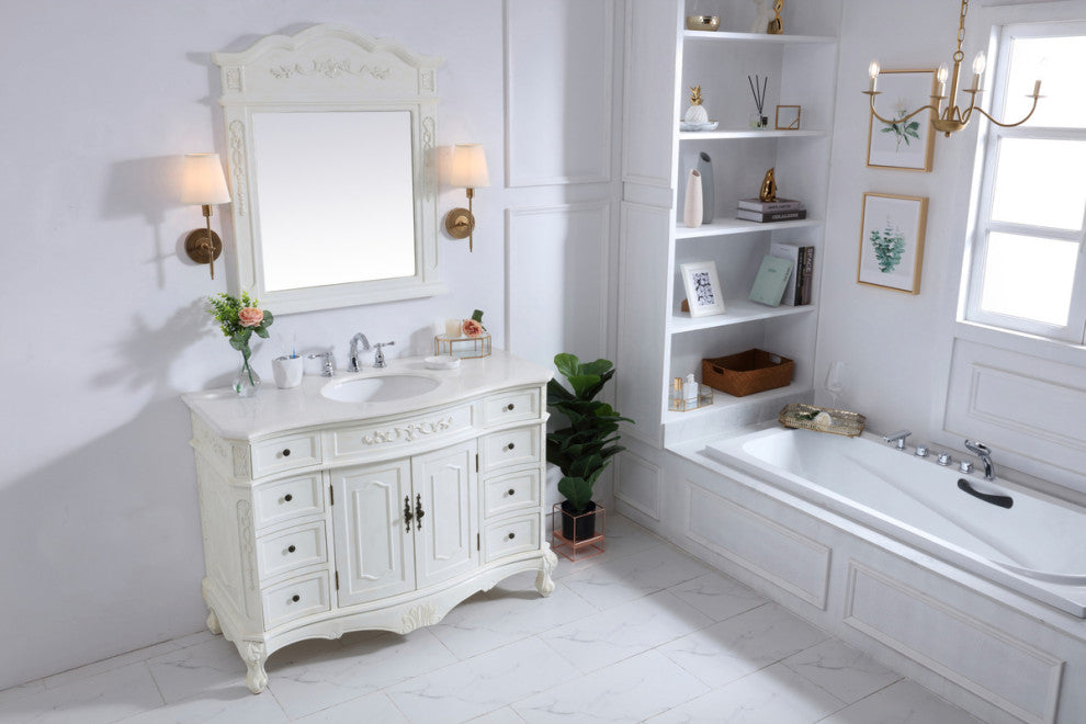 Bathroom Vanity, Antique White, 48", Single Sink