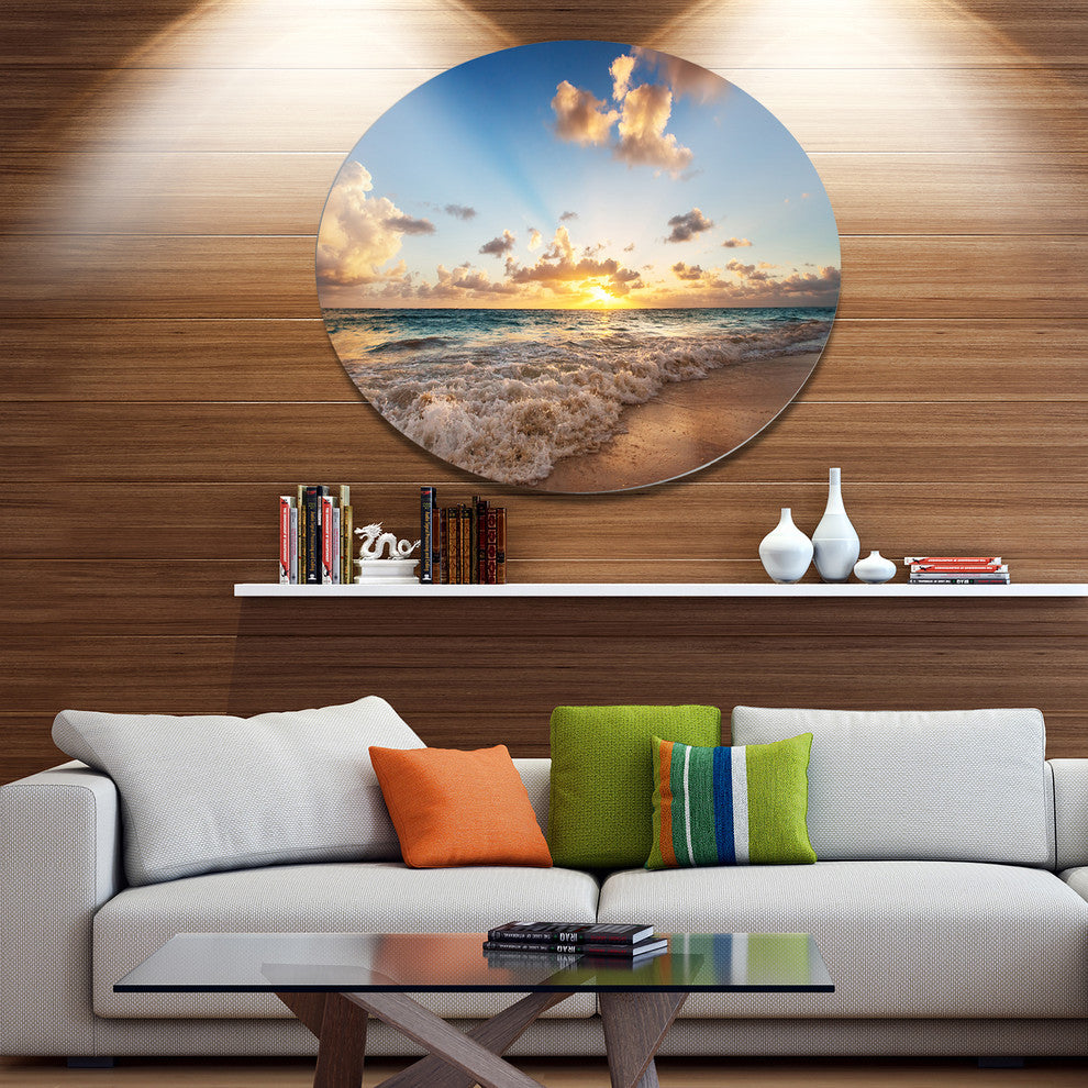 Sunrise On Beach Of Caribbean Sea, Seashore Round Wall Art, 11"