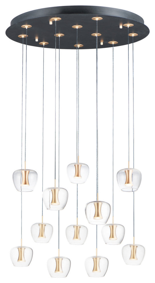 ET2 E24167-18 Newton 12 Light 28"W LED Multi Light Pendant - Black / Gold