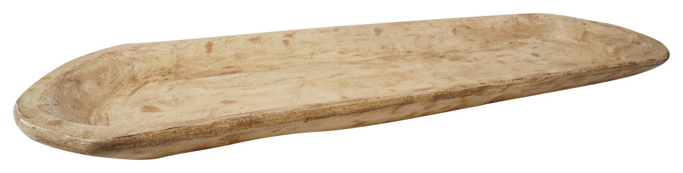 Extra Long Rustic Farmhouse Primitive Wooden Dough Bowl, Antiqued White, Long